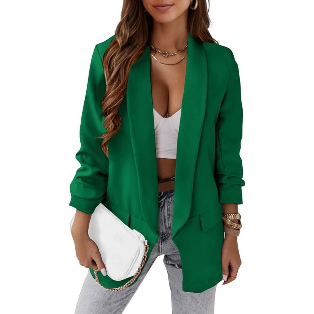 Women's Green Casual Blazer Spring Fall Fashion Long Sleeve Open Front Work